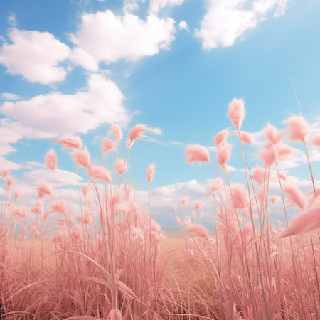 pampas grass on blue sky background with copy space for your textの素材