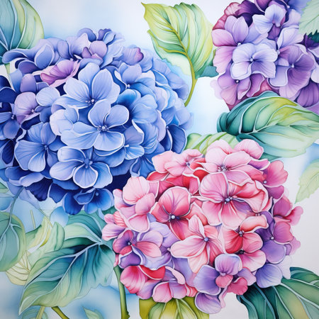 Watercolor background with hydrangea. Hand drawn illustration.の素材