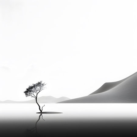 lonely tree in the desert, 3d render, white backgroundの素材