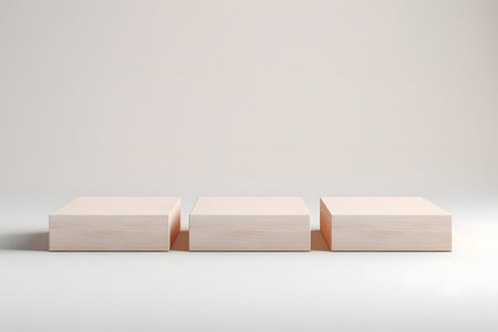 Three wooden podiums on a white background. 3d rendering.の素材
