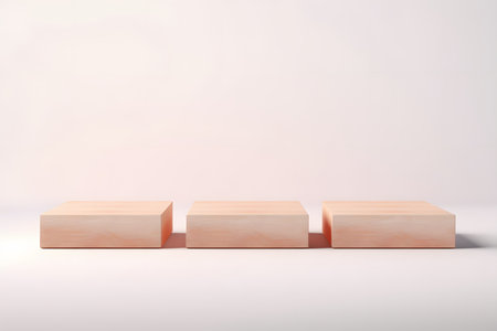 Three wooden podiums on a white background. Mock up, 3D Renderの素材