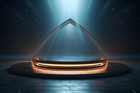 Abstract 3D rendering of a pedestal with lights and reflections.の素材