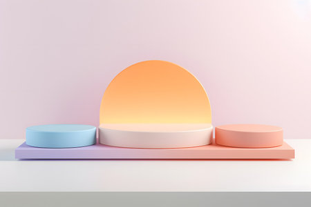 3d render, abstract minimal geometric forms, pastel colors, podiums for your designの素材