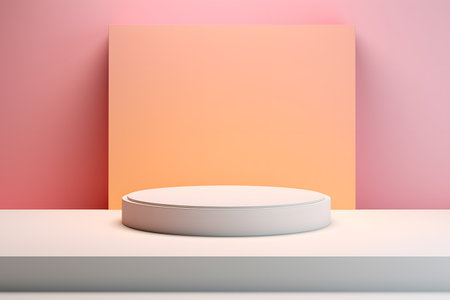 Abstract minimal scene with white podium on pink wall background. 3d renderの素材