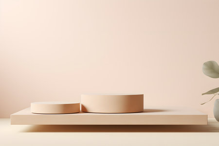 3d render of abstract minimal geometric forms. Glossy podium for show product. Pedestal or platform with pastel color.の素材