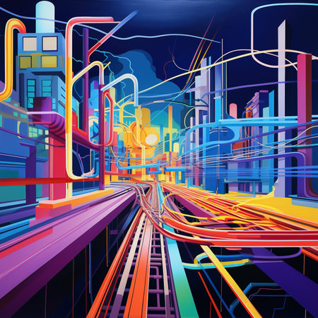 High-speed train in the city at night. Vector illustration.の素材