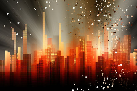 abstract background with city lights and high-rise buildings, illustrationの素材