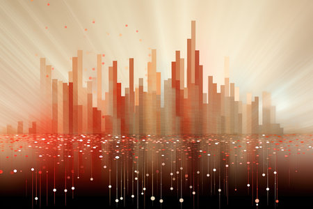 abstract background with cityscape and rays of light, vector illustrationの素材