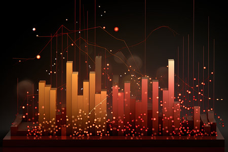 abstract background with bar chart and glowing lights. 3d renderingの素材