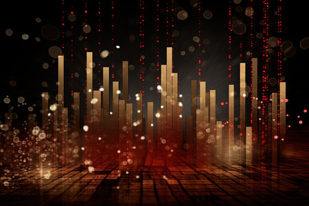 abstract digital equalizer background with bokeh lights and starsの素材