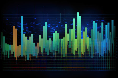 abstract background with colorful digital equalizer on dark background, vector illustrationの素材