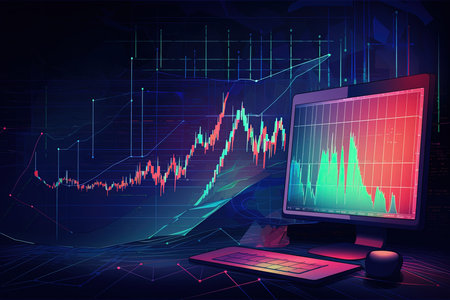 Stock market or forex trading graph and candlestick chart suitable for financial investment concept. Economy trends background for business idea. Abstract finance background.の素材