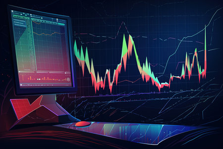 Stock market or forex trading graph and candlestick chart suitable for financial investment concept. Economy trends background for business idea. Abstract finance background.の素材