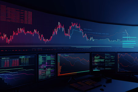 abstract background with computer monitors and forex chart, 3d renderの素材