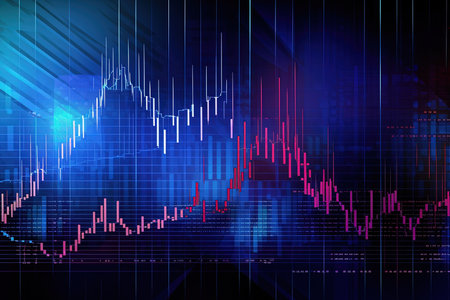 abstract blue background with forex graph and candlestick chartの素材