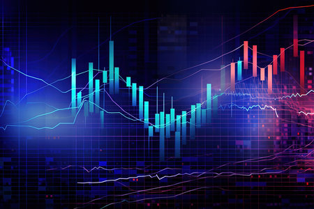 Stock market or forex trading graph and candlestick chart suitable for financial investment concept. Economy trends background for business idea. Abstract finance background.の素材