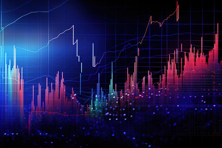 financial stock market graph on technology background, business investment concept, 3d renderingの素材