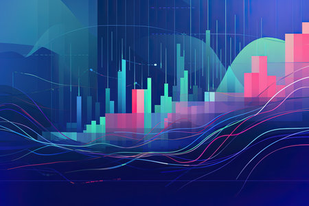 abstract background with graph in blue and pink colors, vector illustrationの素材