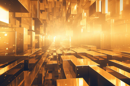 Abstract background with glowing cubes. 3d rendering toned image double exposureの素材