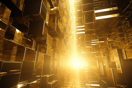 Abstract technology background with glowing lines and cubes. 3D Renderingの素材