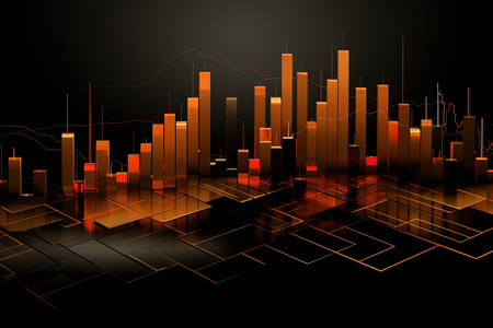 abstract background with candlestick chart in black and orange colorsの素材