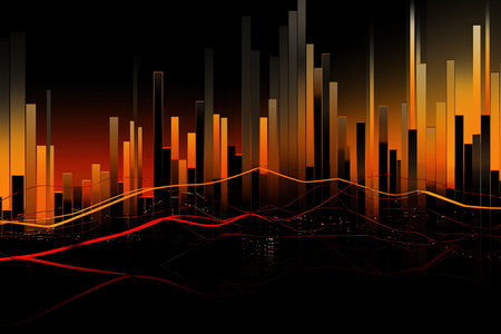 abstract background with bar chart and red light. Vector illustration.の素材