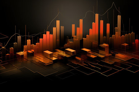 3d render of financial graph on black background. Business and finance conceptの素材
