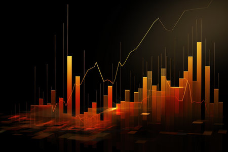 financial stock market graph on black background, business and investment concept.の素材