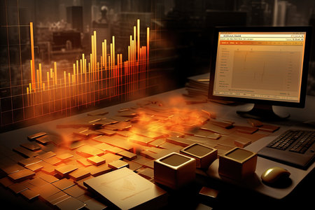 Stock market graph on computer screen, financial investment concept. 3D renderingの素材