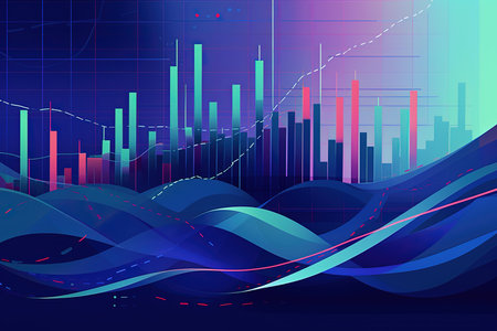 Stock market or forex trading graph and candlestick chart suitable for financial investment concept. Economy trends background for business. Vector illustration.の素材