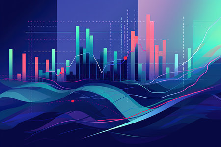 abstract vector background with business graph and candlestick chart.の素材