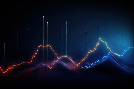 Abstract glowing financial chart on dark background. stock market. Economy trends. financial investment concept.の素材