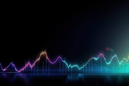 Abstract glowing financial chart on dark background. stock market. Economy trends. financial investment concept.の素材