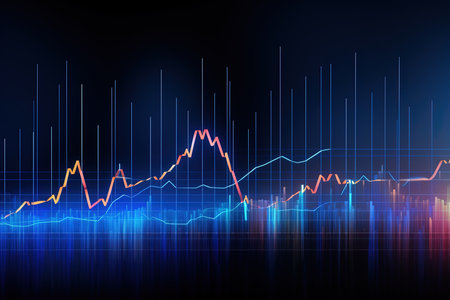 Stock market or forex trading graph and candlestick chart suitable for financial investment concept. Economy trends background for business. Abstract finance background.の素材