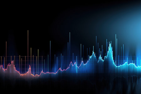 abstract blue equalizer background with some smooth lines in it.の素材