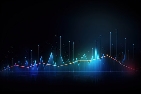 Abstract glowing financial chart on dark background. stock market. Economy trends. financial investment concept.の素材