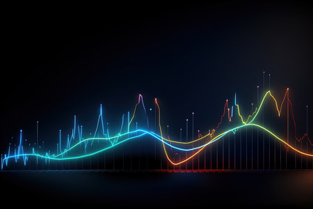 Abstract glowing financial chart on dark background. stock market. Economy trends. financial investment concept.の素材