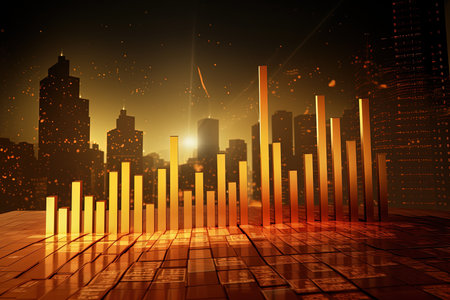 abstract background with glowing forex chart and cityscape, 3d renderの素材