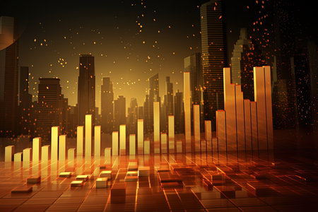 abstract background with the image of the city and the bar chartの素材