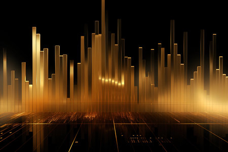 abstract background with a glowing bar chart and a dark bokehの素材