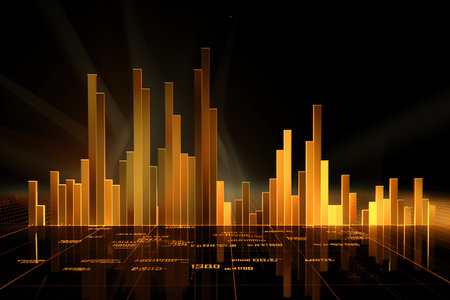 abstract background with a glowing bar chart in yellow and black colorsの素材
