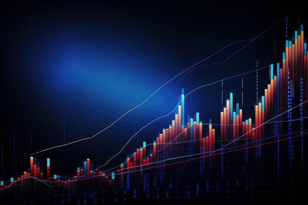 Stock market or forex trading graph and candlestick chart suitable for financial investment concept. Economy trends background for business. Abstract finance background.の素材