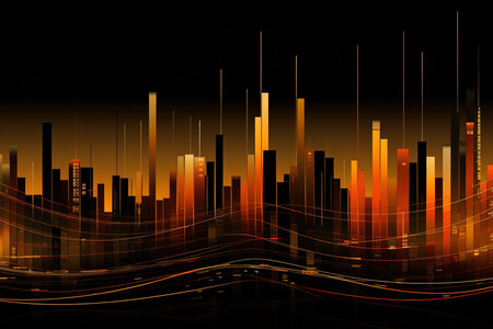 abstract background with technology line and cityscape. Vector illustration.の素材