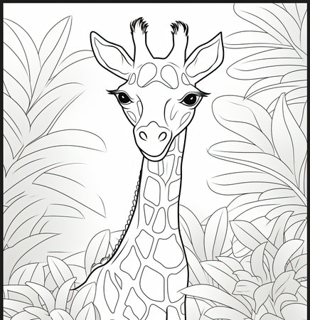 giraffe on a background of tropical leaves. Vector illustration.の素材