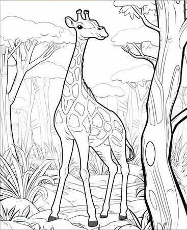 Giraffe in the jungle. Coloring book for children.の素材