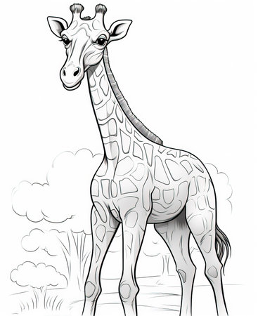Giraffe in the savannah. Coloring book for kidsの素材