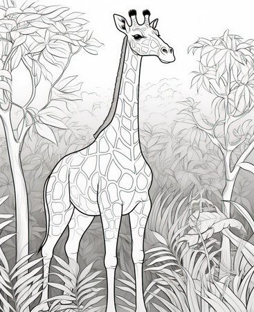 Giraffe in the jungle. Coloring book for children.の素材