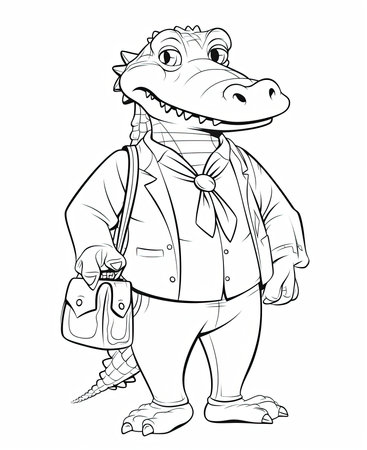 Crocodile with a briefcase. Coloring book for childrenの素材