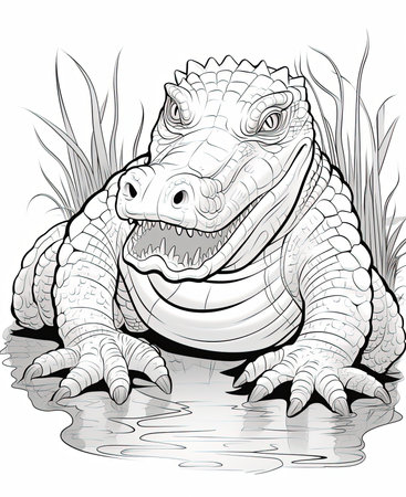 Crocodile in the grass. Coloring book for kidsの素材