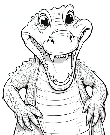 Crocodile - Black and White Cartoon Illustration, Vectorの素材